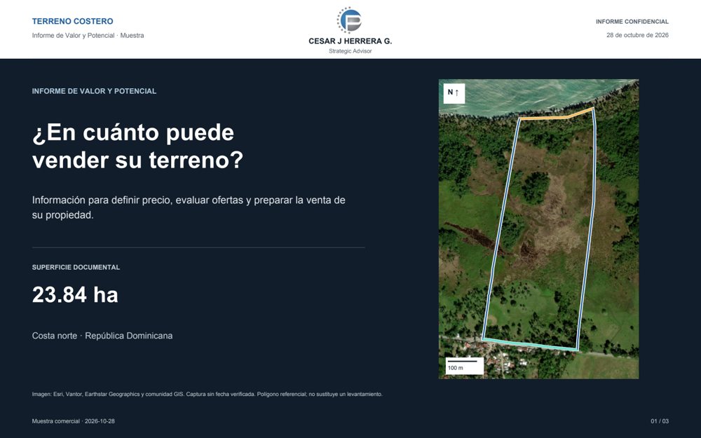 Portada del informe del terreno, con la imagen satelital del polígono y su superficie aproximada de 24 hectáreas